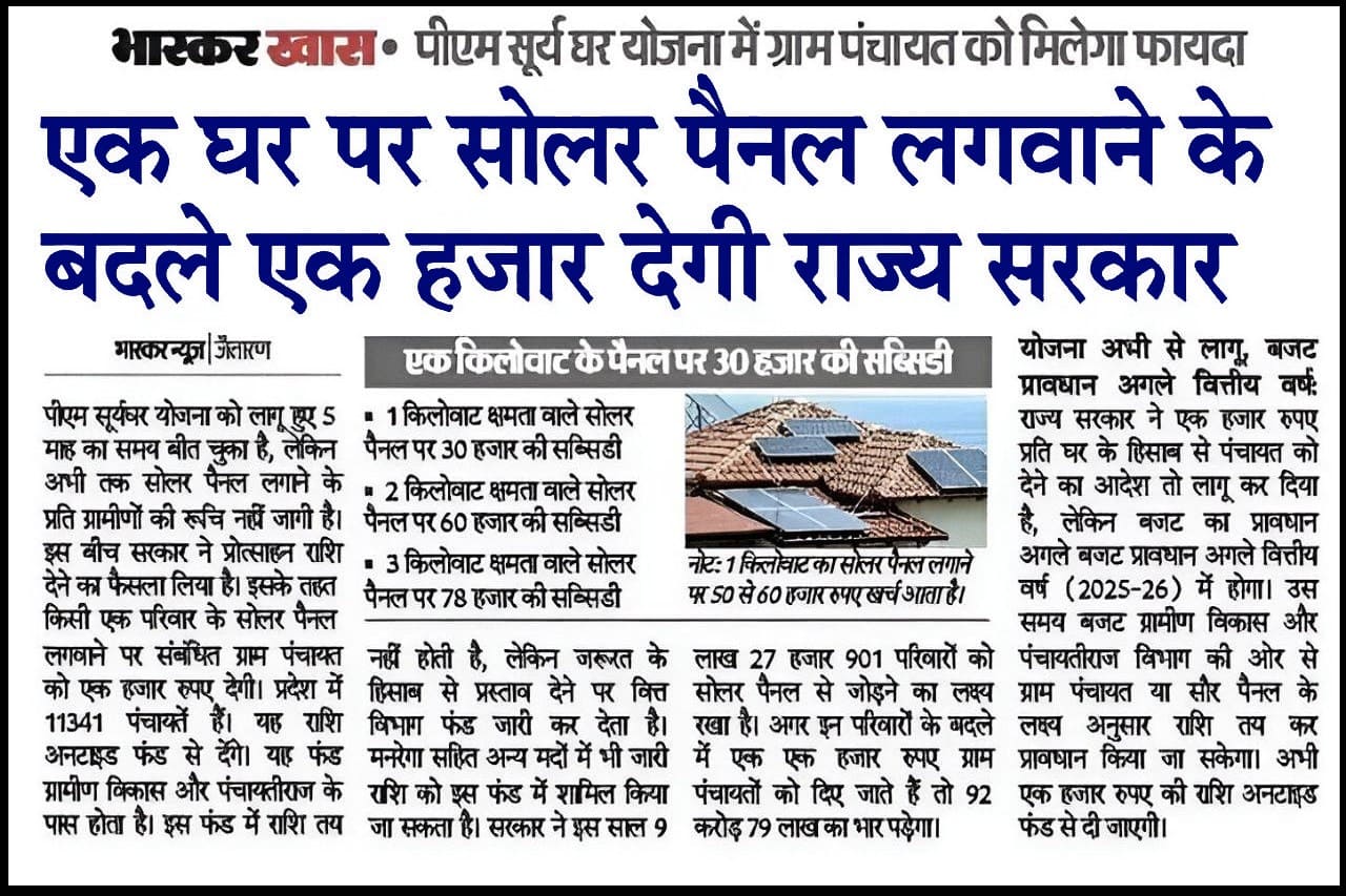 Free Solar Panel 2025: एक घर पर सोलर पैनल लगवाने के बदले एक हजार देगी राज्य सरकार- Very Useful 1 Free Solar Panel 2025
