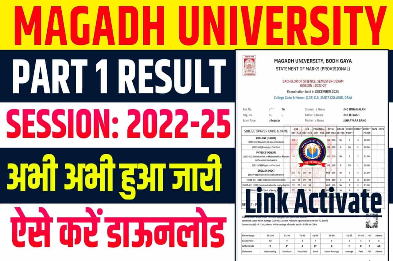 Magadh University Part 1 Result 2022-25 – मगध युनिवर्सिटी पार्ट 1 रिजल्ट हुआ जारी, ऐसे करें डाऊनलोड 1 Magadh University Part 1 Result 2022-25