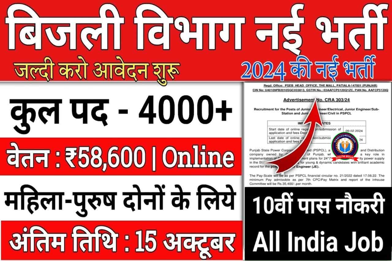Bihar Bijali Vibhag Vacancy 2024: BSPHCL Vacancy Increased 4016 Post, Re-Open- Full Information 1 Bihar Bijali Vibhag Vacancy 2024